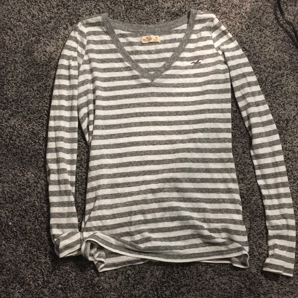 white and gray striped long sleeve
